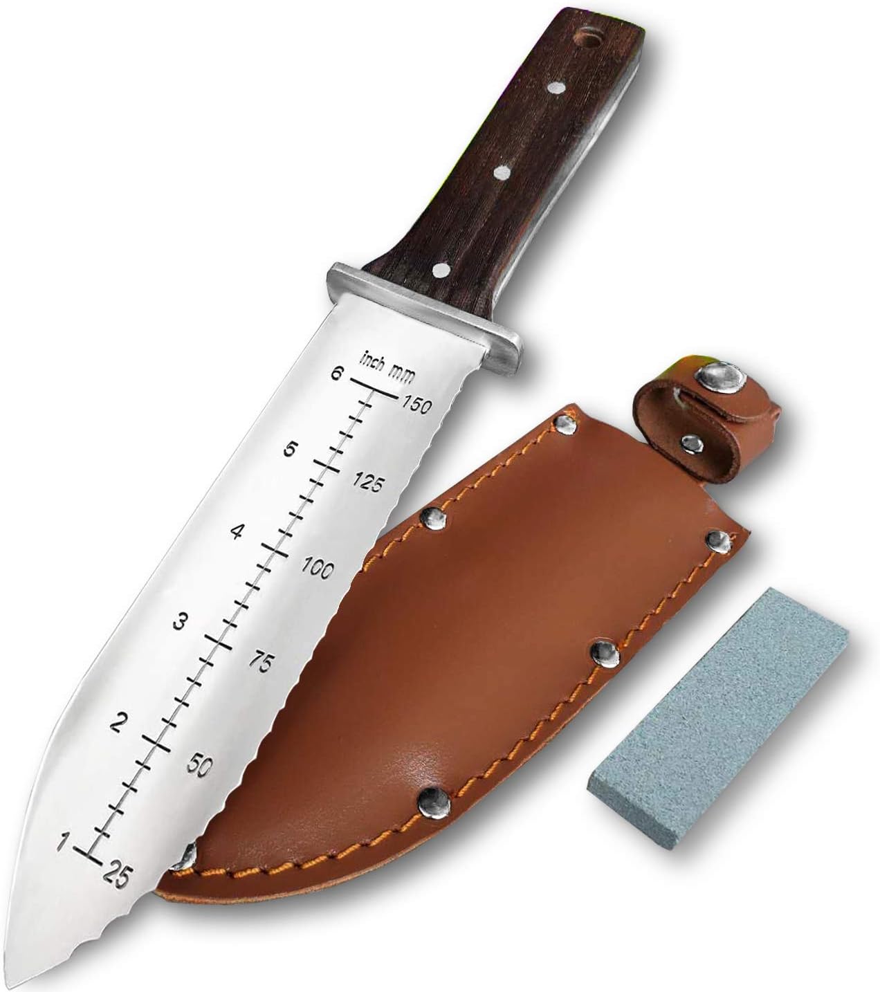 Professional Hori Hori Garden Knife with Leather Sheath.