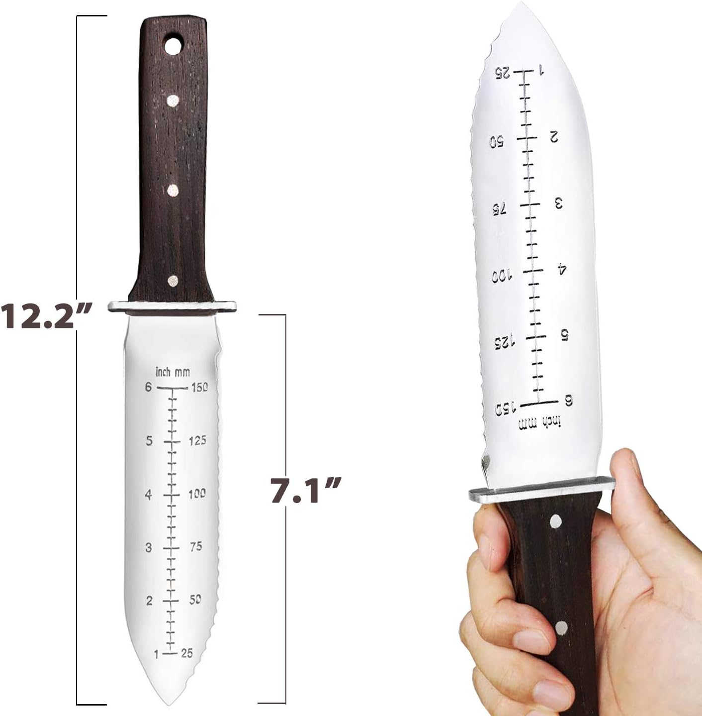 Professional Hori Hori Garden Knife with Leather Sheath.