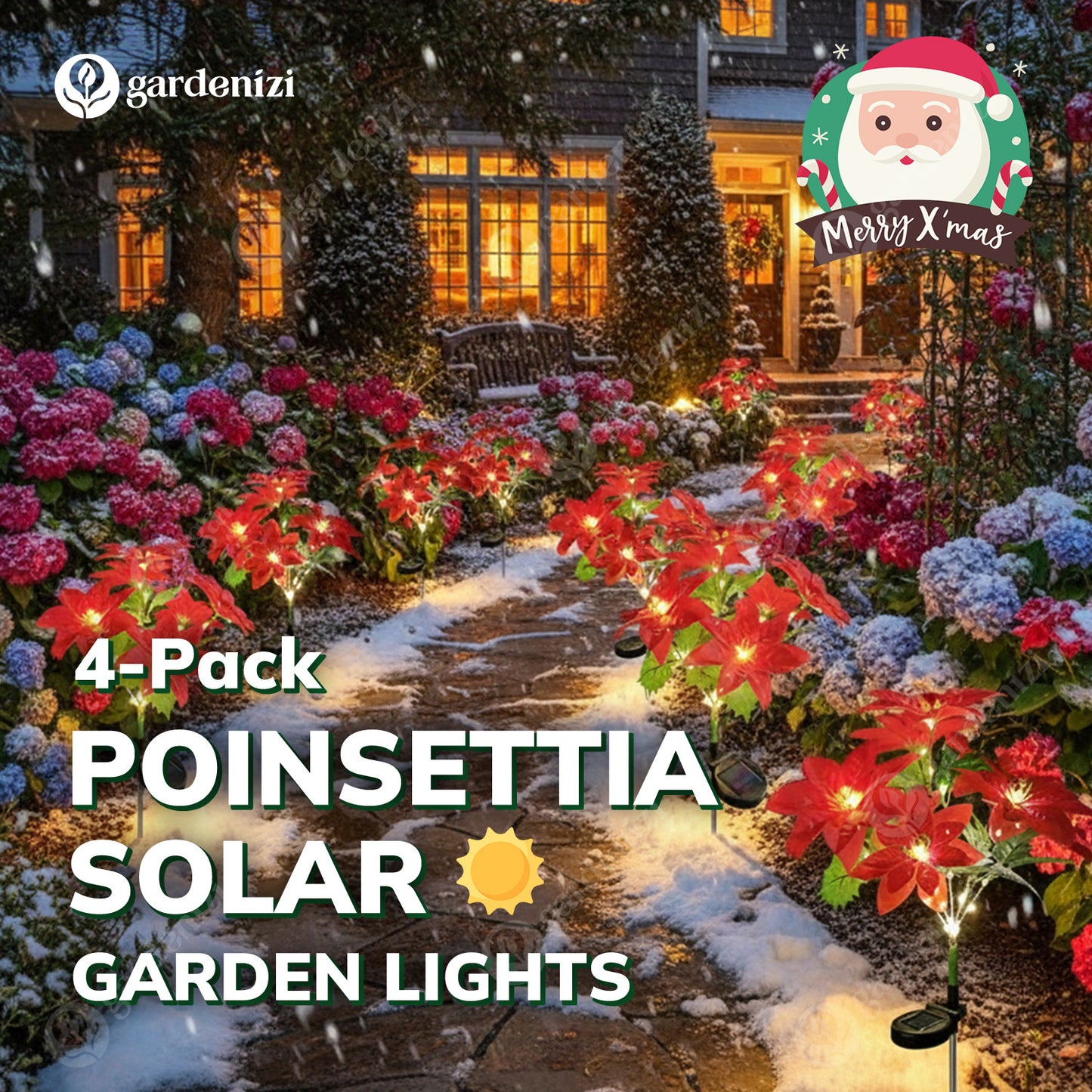 4-pack Poinsettia Solar Garden Lights • Gardenizi