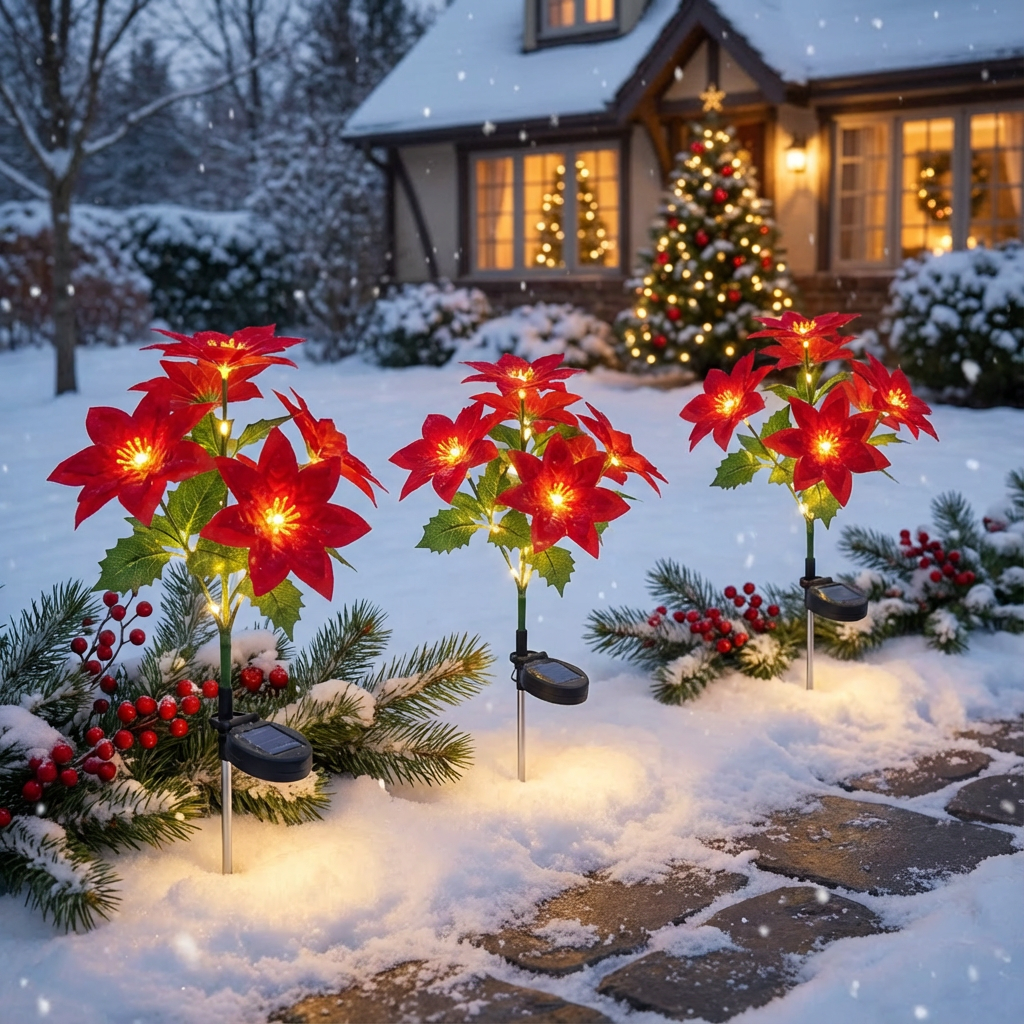 4-pack Poinsettia Solar Garden Lights • Gardenizi