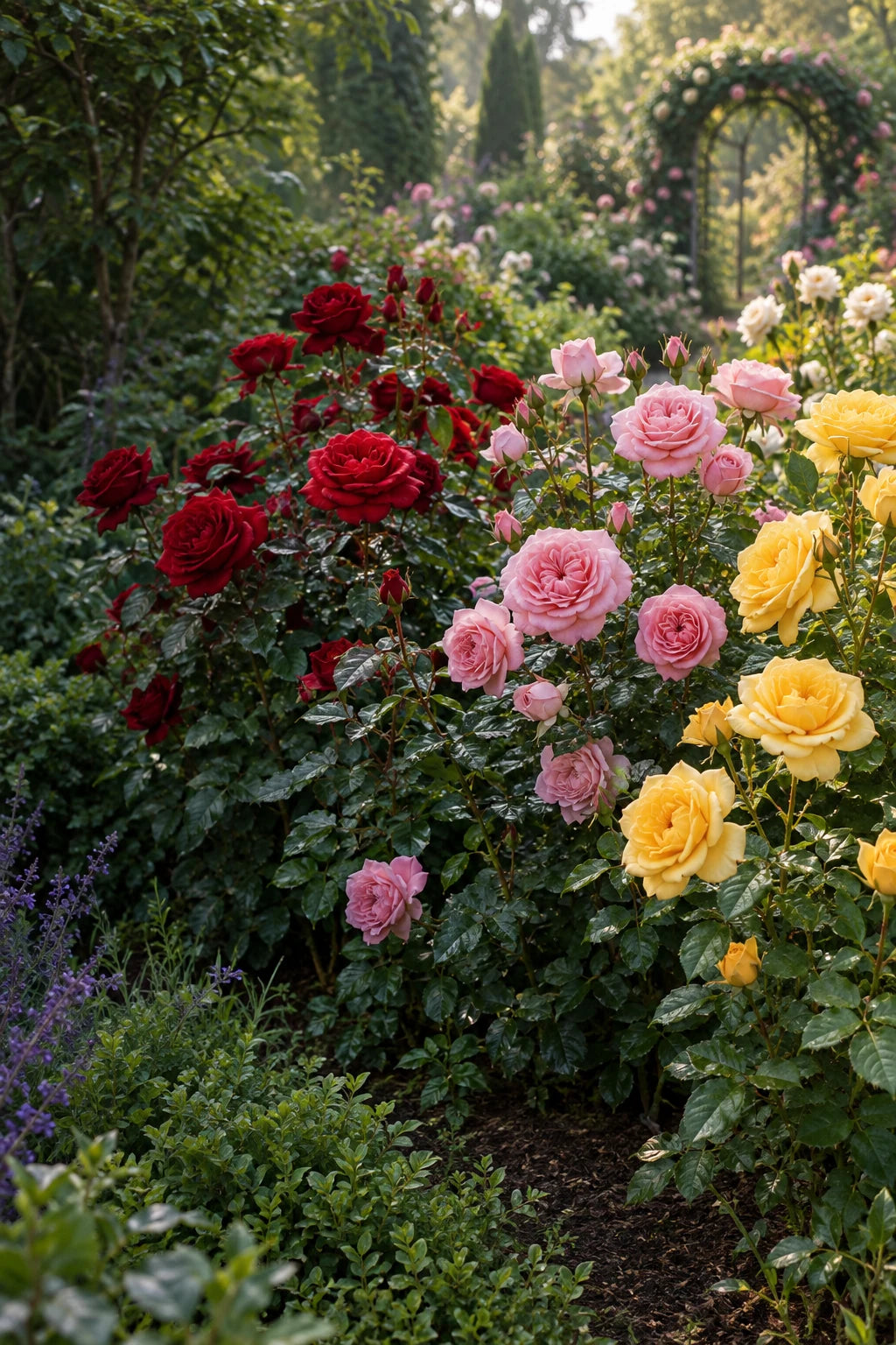 Red, pink and yellow rose varieties prepared for grafting