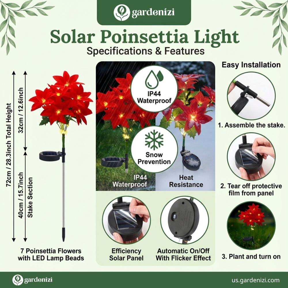 4-pack Poinsettia Solar Garden Lights • Gardenizi